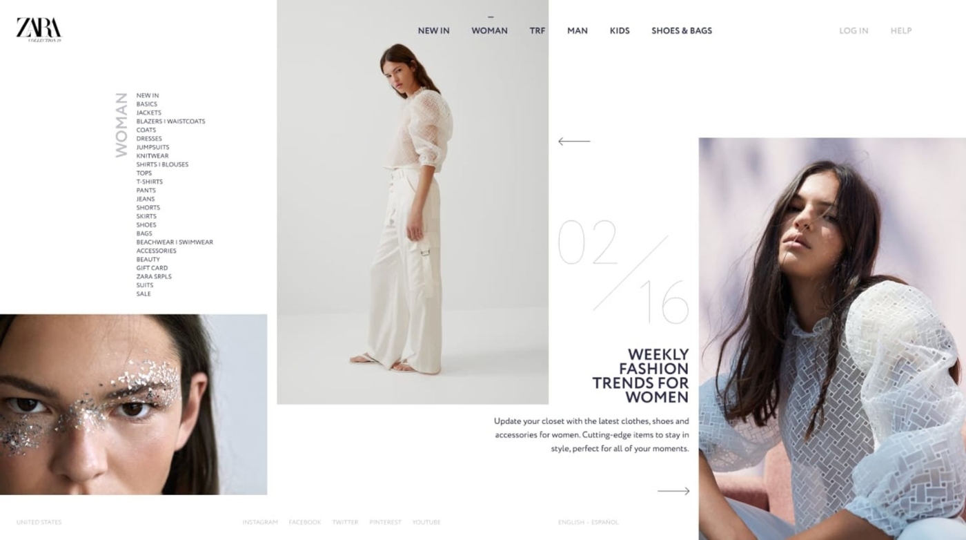 Zara homepage 